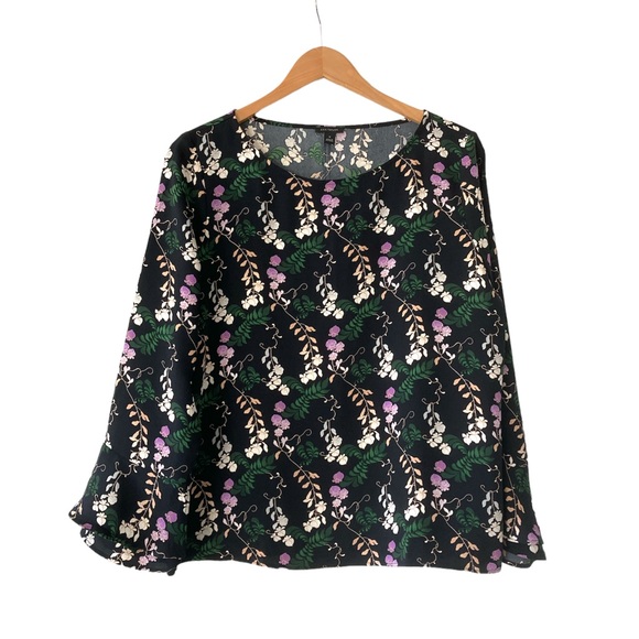 Ann Taylor Tops - Ann Taylor medium blouse bell sleeves floral black purple green
